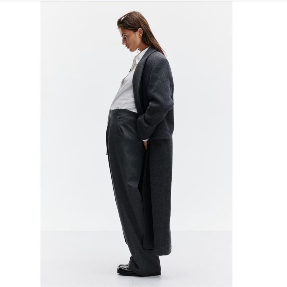H&M High Rise Crinkled Dress Pants Work Trousers Grey Office Business Casual